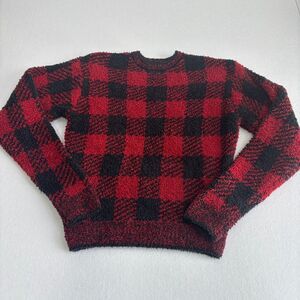 Skims Buffalo Plaid Pullover Women's S/M Red Black Check Cozy Soft Fuzzy NWT